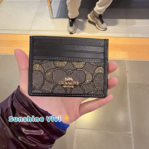 NWT Coach Slim Id Card Case CCO34 Charcoal/Gold Metallic Signature jacquard - Picture 7 of 7